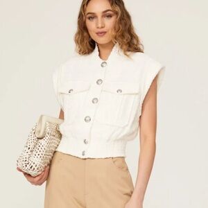 Veronica Beard Anastasia Tweed Vest S White Bouclé Sleeveless Jacket